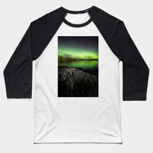 Northern lights glowing over lake in Finland Baseball T-Shirt